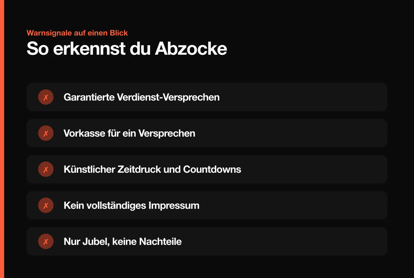 Warnsignale für unseriöse Online-Geld-Angebote auf einen Blick